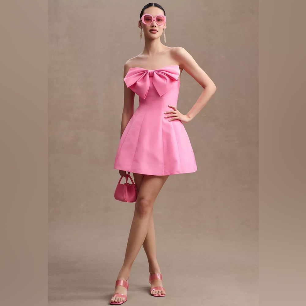 Mac Duggal Pink Strapless Bow Dress Size 2